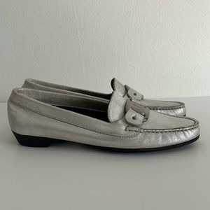 Salvatore Ferragamo | silver suede loafers